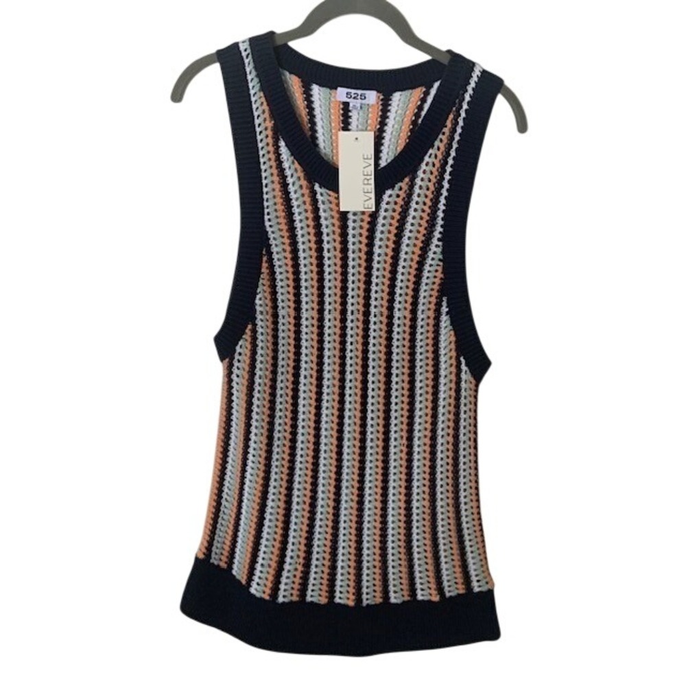 Evereve Size XL NWT 525 Krista Crochet Top Blue Striped Boho Festival Chic